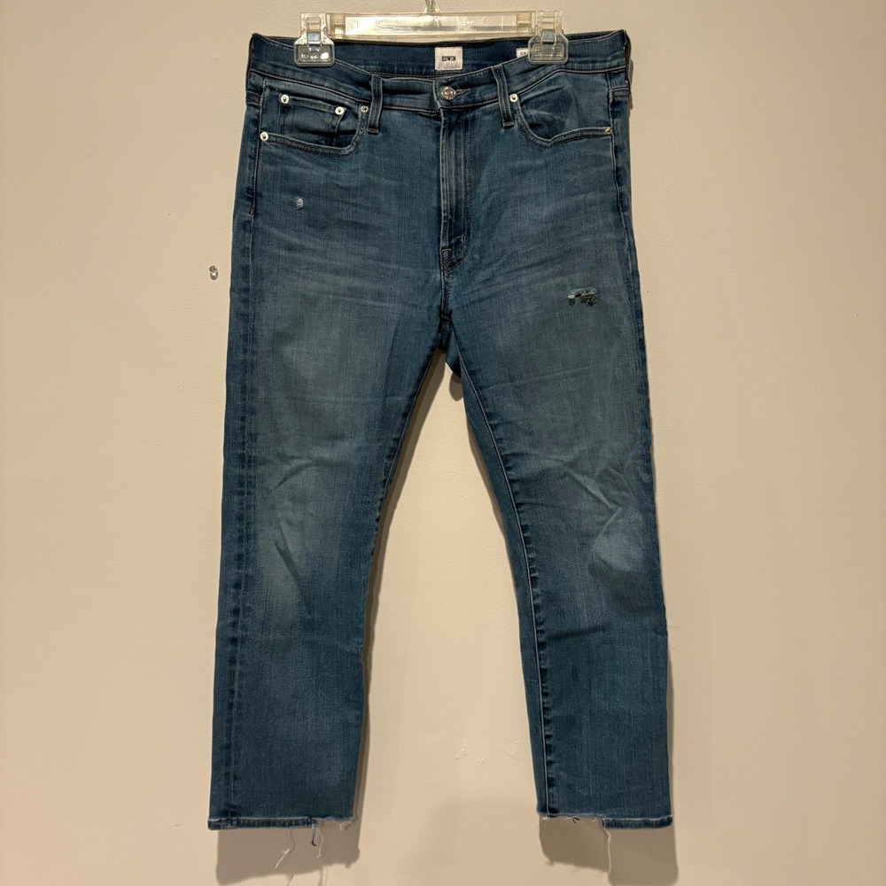 Edwin Elin Crop Straight Leg Jeans‎ Women's Size 30 Distressed Frayed Hem